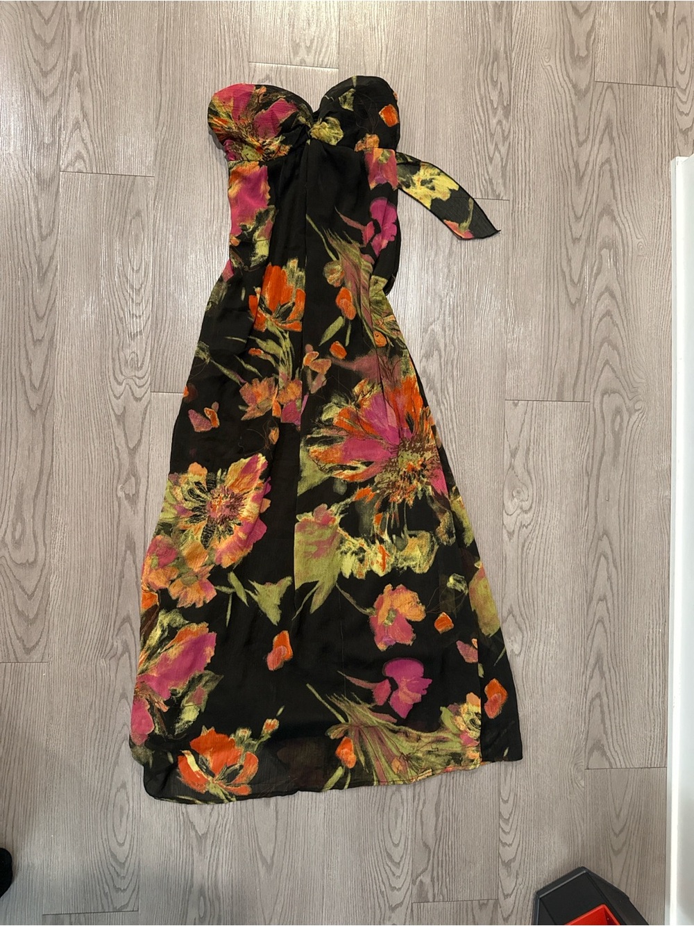 Midi Dress Floral Maxi Dress, Black & Pink